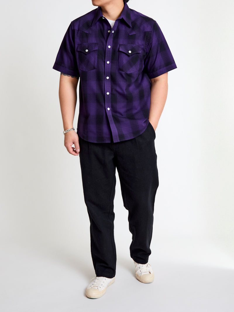 Ombre Plaid Western Shirt in Black