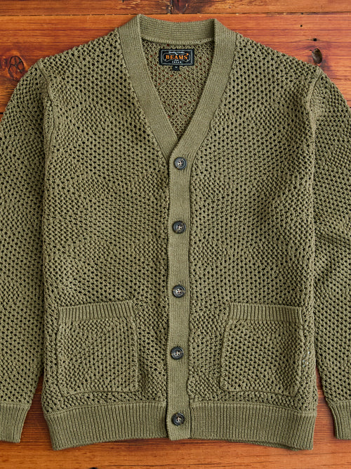 Argyle Mesh Cardigan in Olive