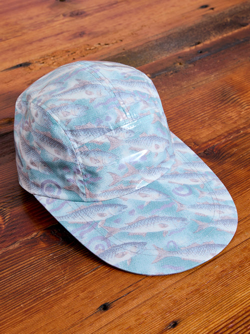 Nylon Print Water Film Fishing Cap in Aqua