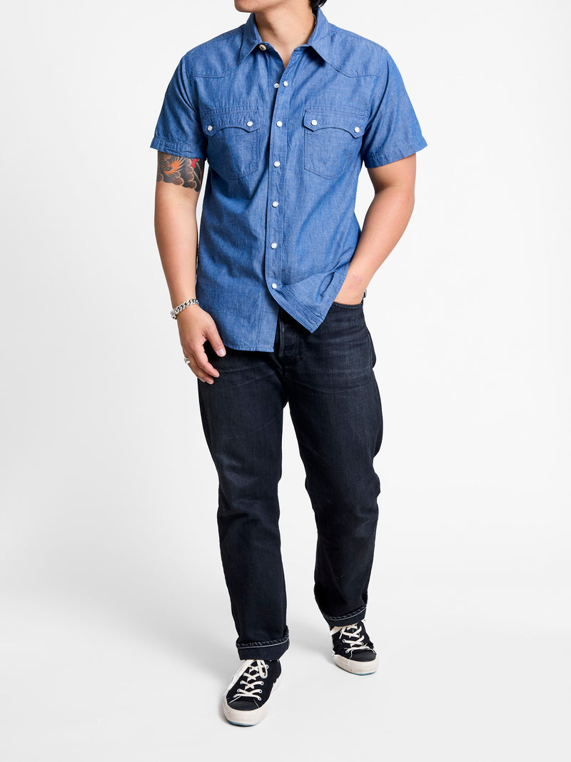 Modern Western Shirt in Indigo Chambray