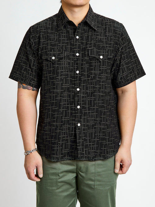 Geometric Plaid Western Shirt in Black