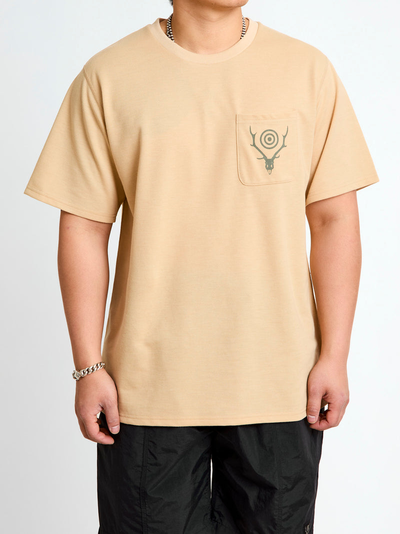 Circle Horn Round Pocket T-Shirt in Beige