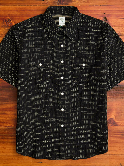 Geometric Plaid Western Shirt in Black