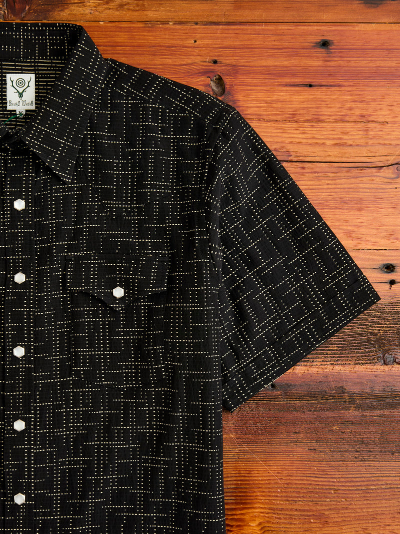 Geometric Plaid Western Shirt in Black