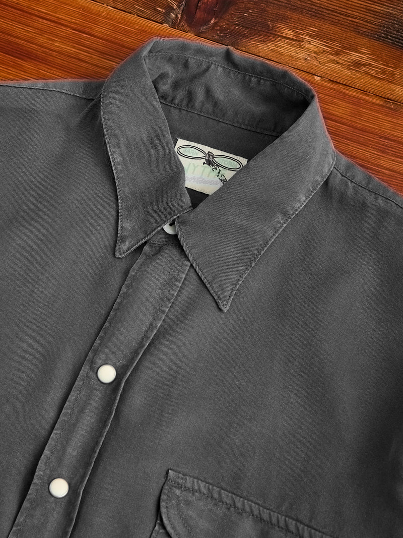 Tencel Gabardine Pearl Snap Shirt in Faded Black