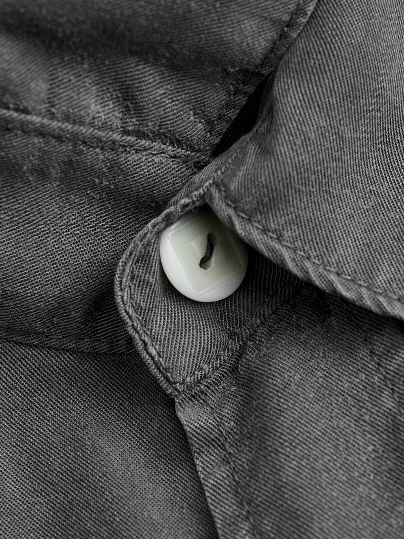 Tencel Gabardine Pearl Snap Shirt in Faded Black