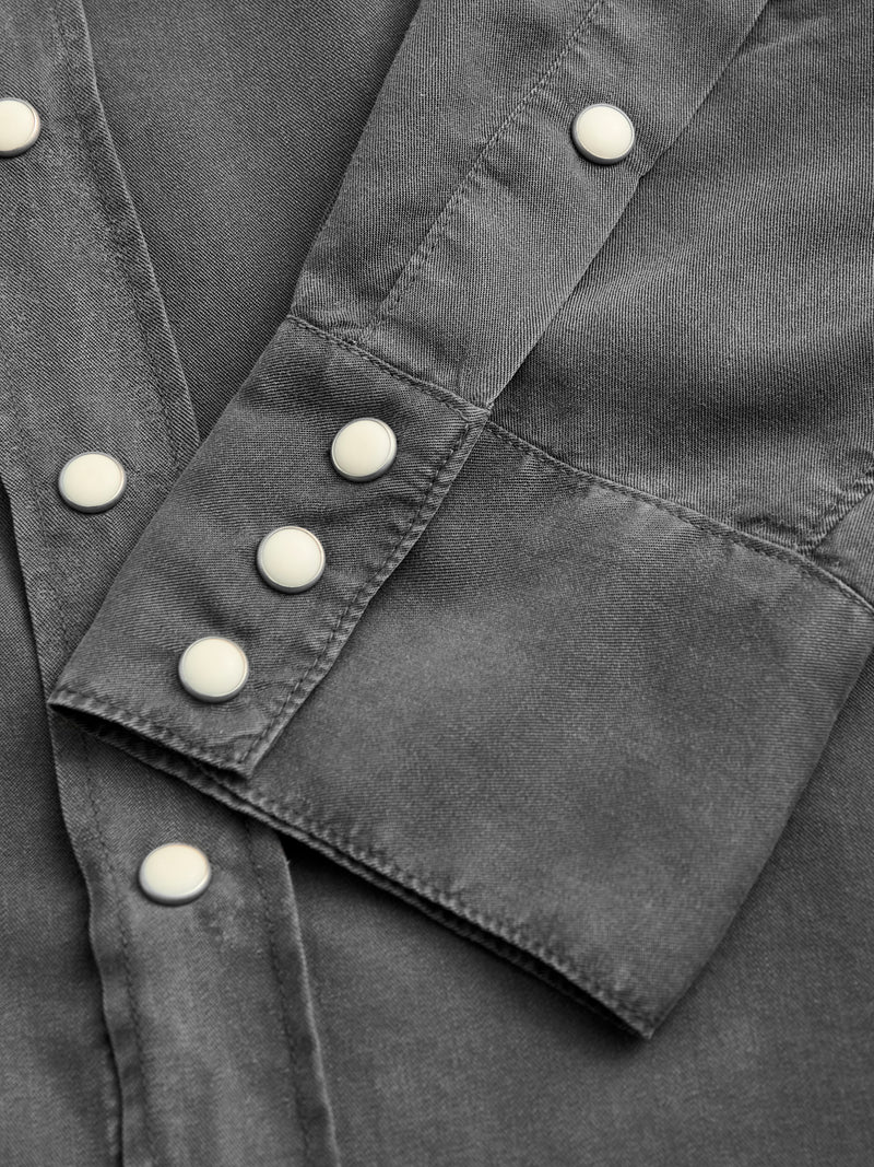Tencel Gabardine Pearl Snap Shirt in Faded Black
