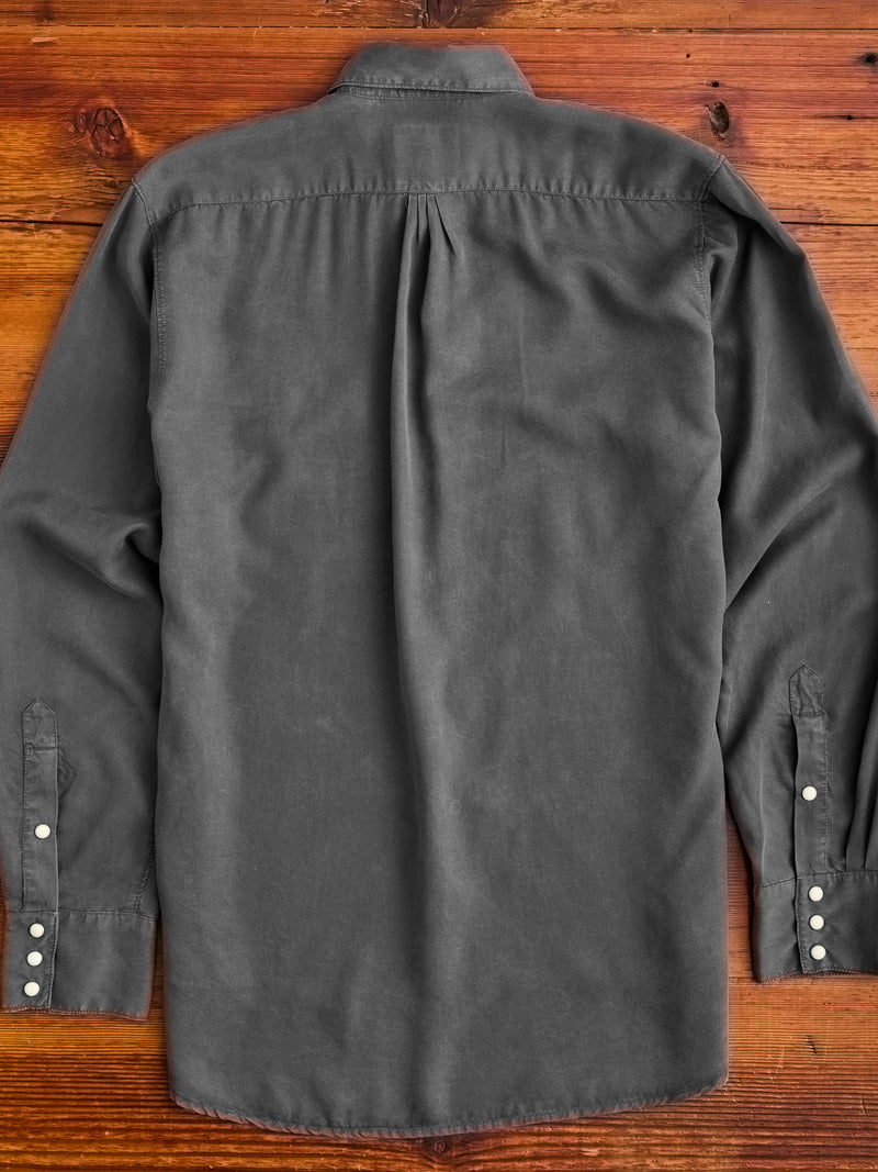 Tencel Gabardine Pearl Snap Shirt in Faded Black