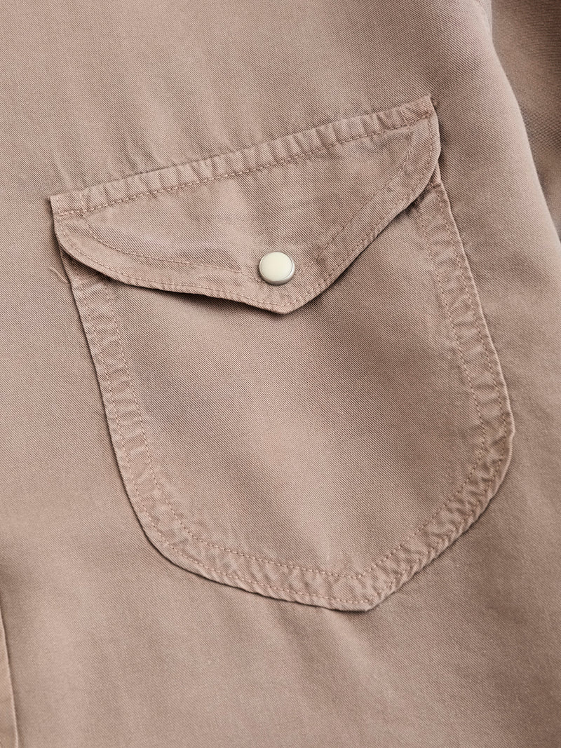Tencel Gabardine Pearl Snap Shirt in Nutmeg