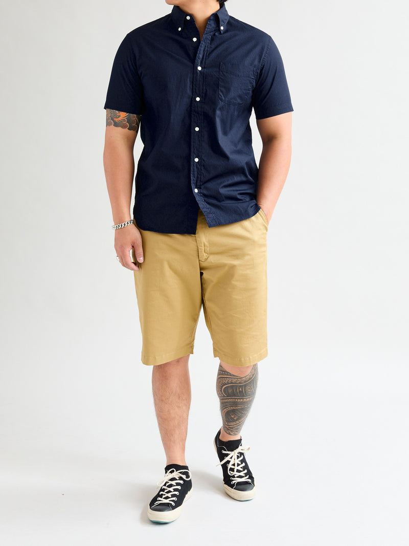 Broad Cloth Short Sleeve Button-Down Shirt in Navy