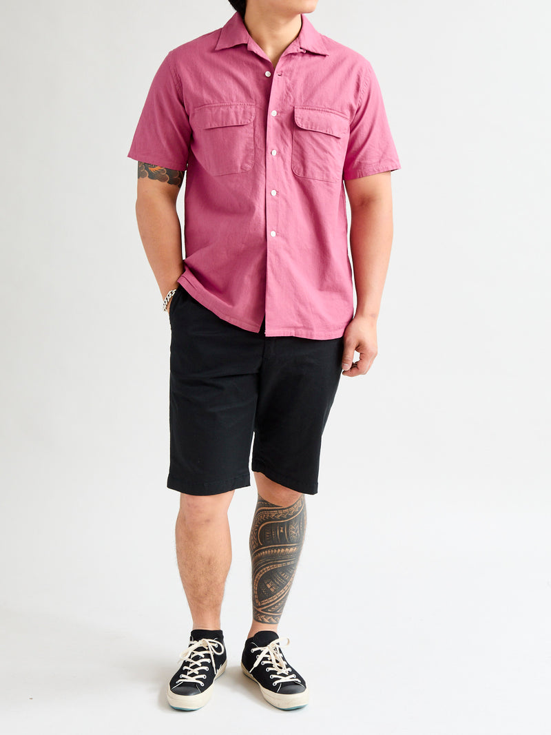Panama Cloth Open Collar Shirt in Dusty Pink