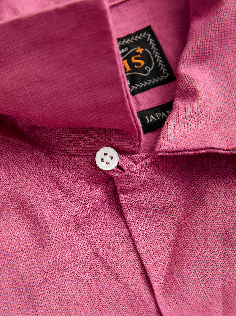 Panama Cloth Open Collar Shirt in Dusty Pink