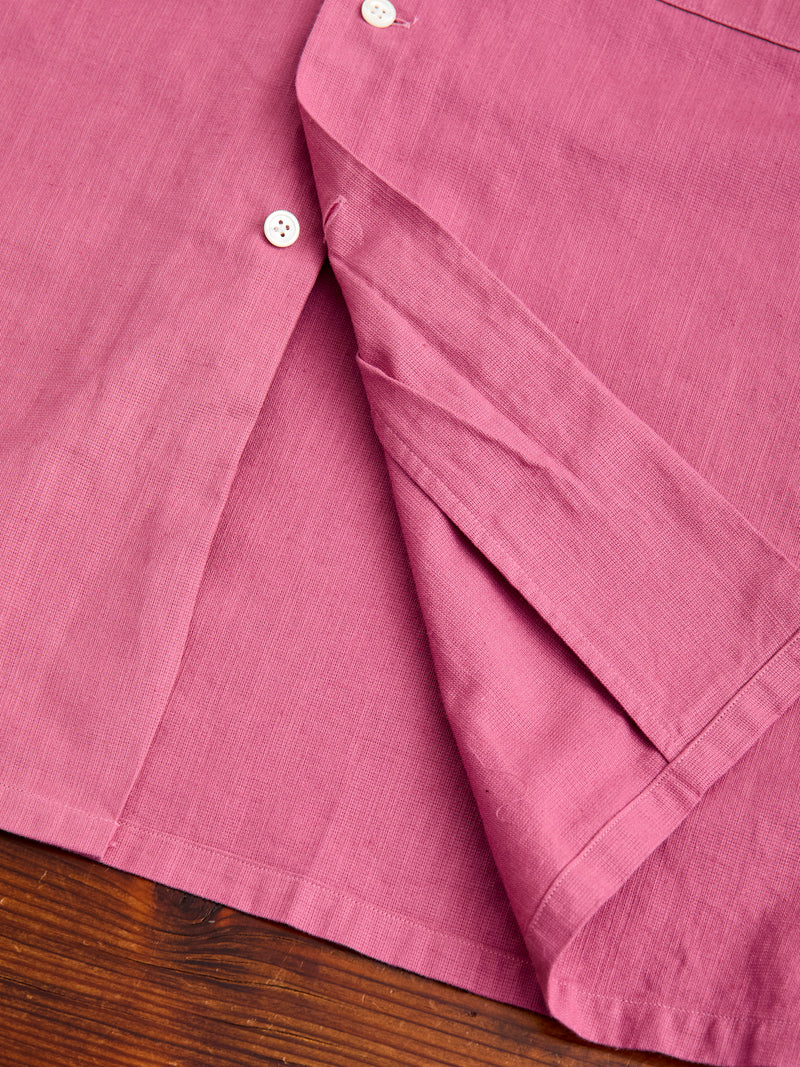 Panama Cloth Open Collar Shirt in Dusty Pink