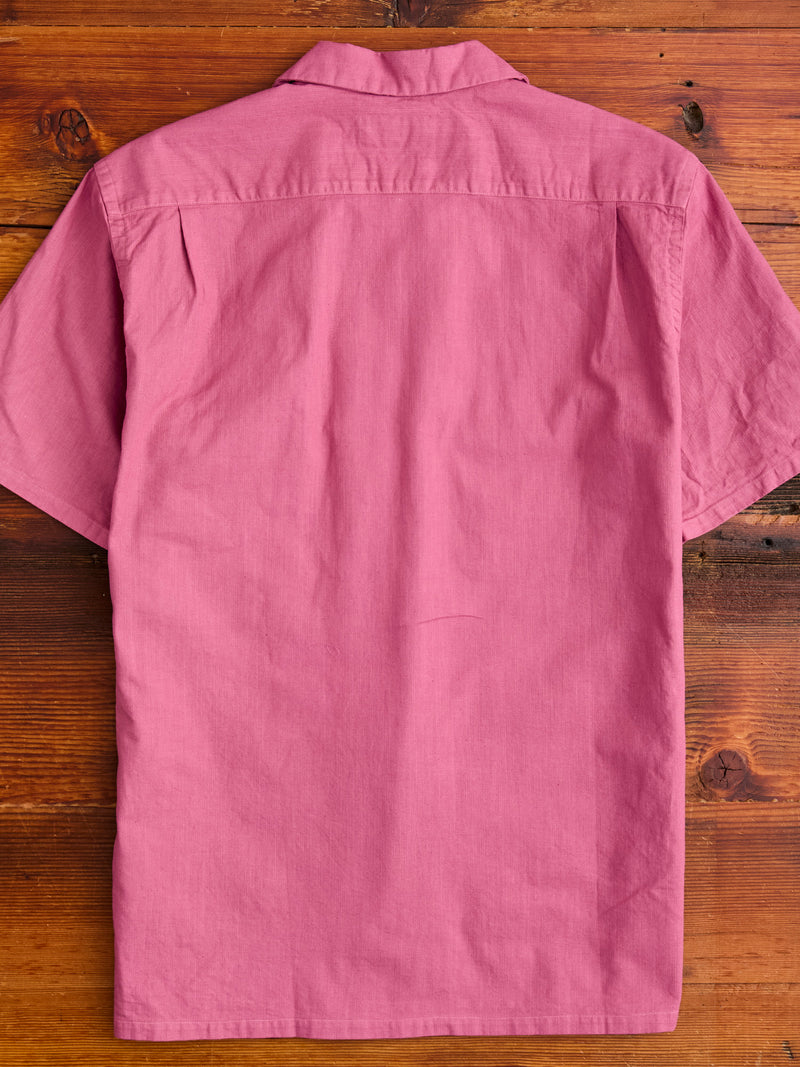 Panama Cloth Open Collar Shirt in Dusty Pink
