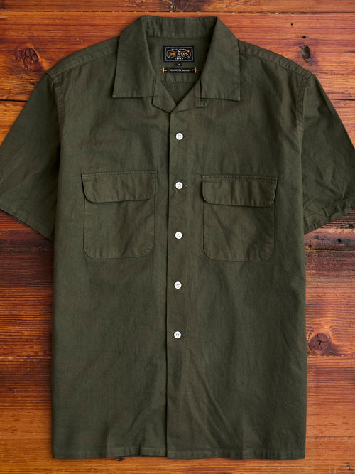 Panama Cloth Open Collar Shirt in Olive