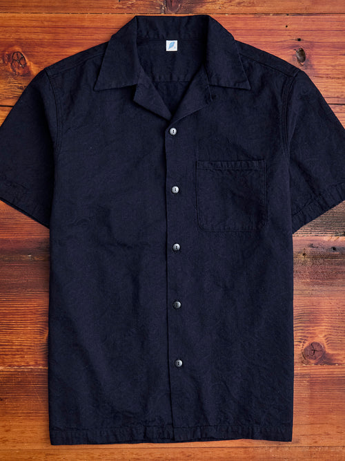 Jacquard Open Collar Shirt in Indigo Arabesque
