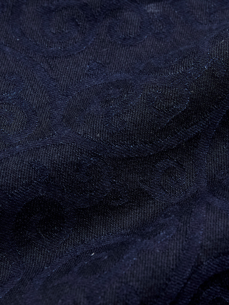 Jacquard Open Collar Shirt in Indigo Arabesque