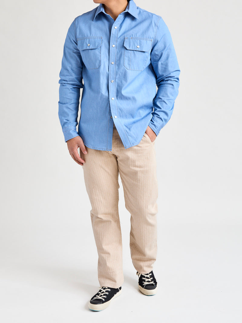 Drover Overshirt in Light Indigo Chambray
