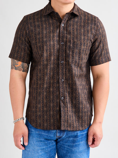 "Asanoha Star" Oxford Shirt in Brown