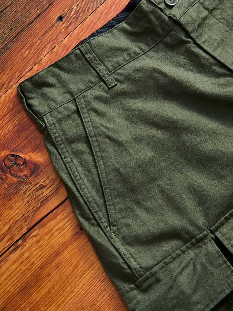 Brushed Herringbone FA Flight Cargo Pants in Olive