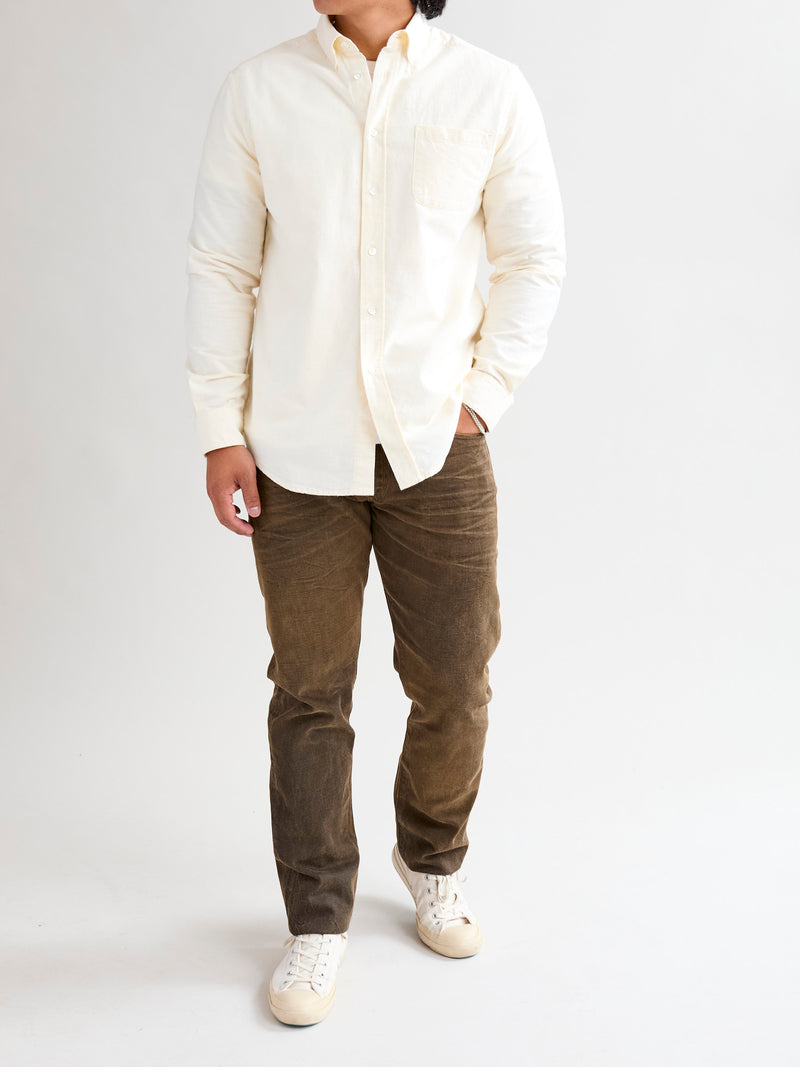 Brushed Oxford Button-Up Shirt in Ecru