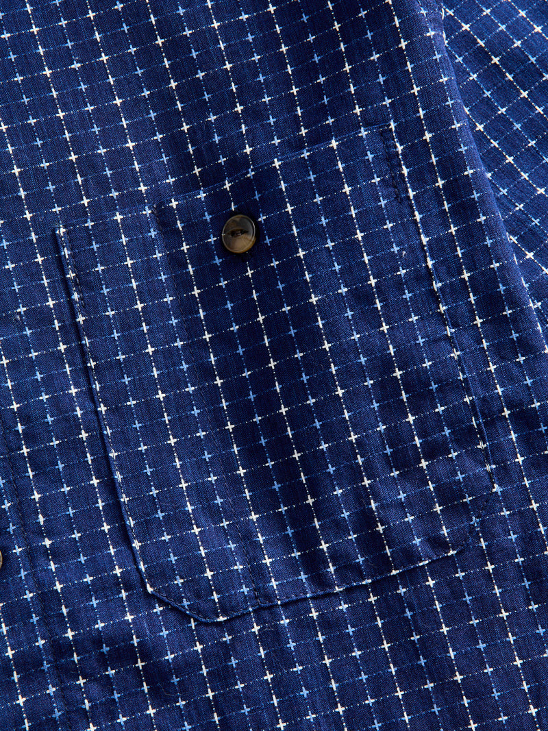 "Sashiko Grid" Oxford Shirt in Indigo