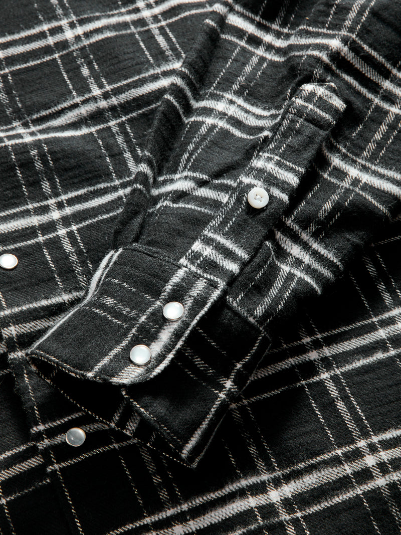 Cotton Slub Check Camp Shirt in Black