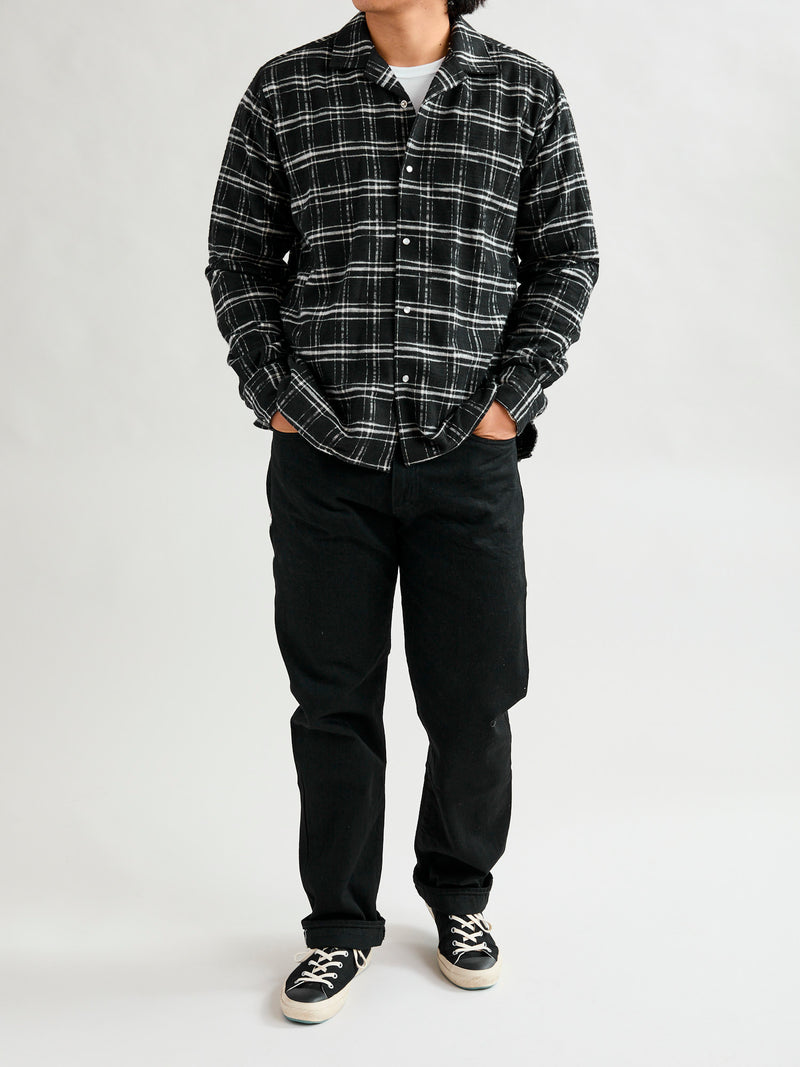 Cotton Slub Check Camp Shirt in Black