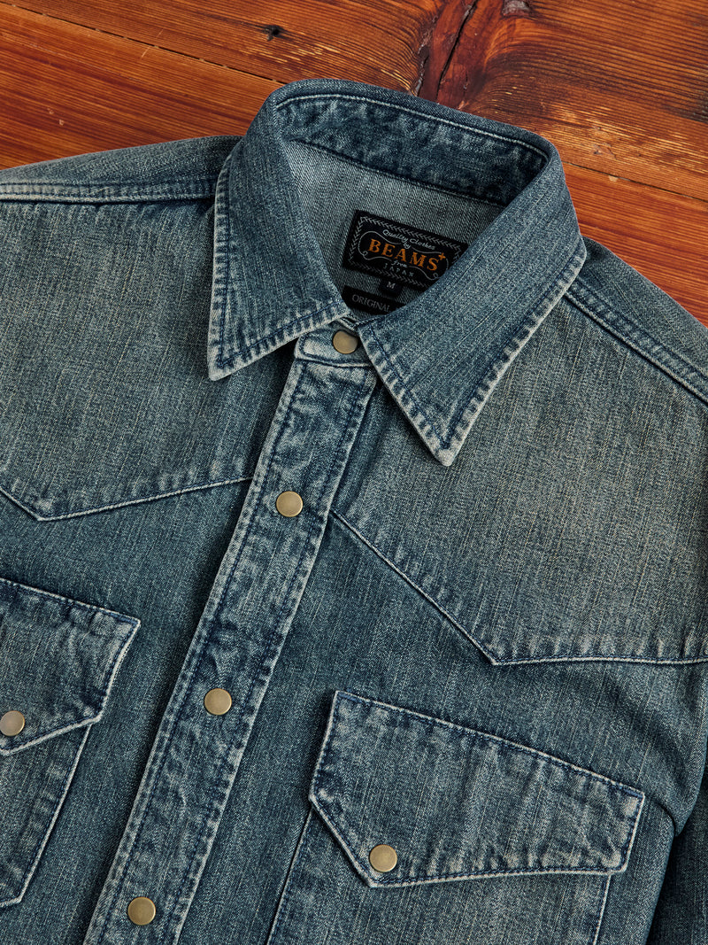 Denim Western Button-Down Shirt in Indigo-Camel Double Dye