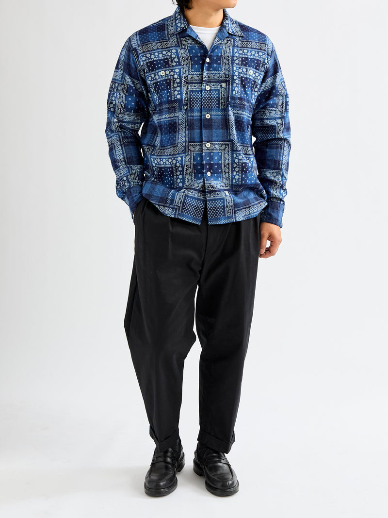 MIL Open Collar Discharge Print Shirt in Indigo