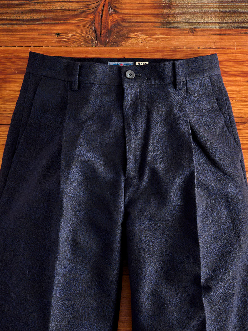 Wind Flow Jacquard Tucked Trousers in Dark Navy