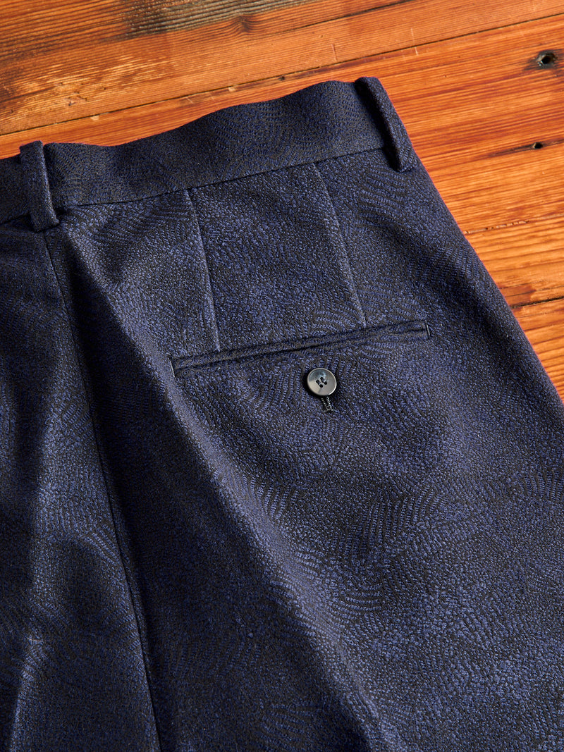 Wind Flow Jacquard Tucked Trousers in Dark Navy