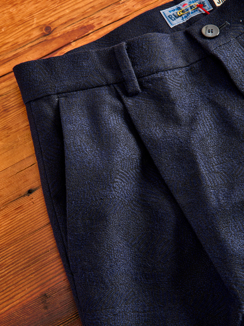 Wind Flow Jacquard Tucked Trousers in Dark Navy