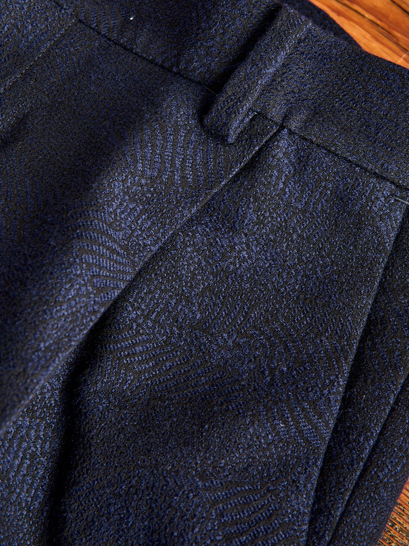 Wind Flow Jacquard Tucked Trousers in Dark Navy
