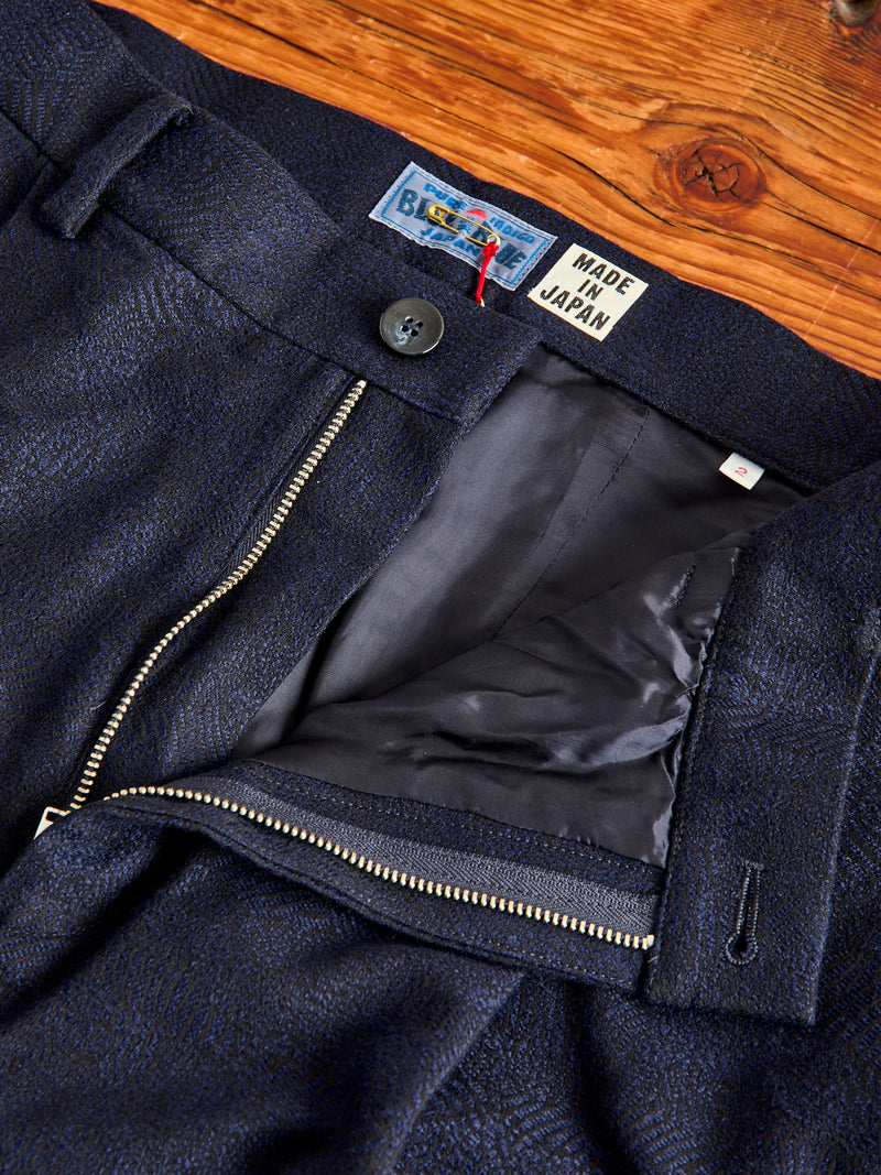 Wind Flow Jacquard Tucked Trousers in Dark Navy