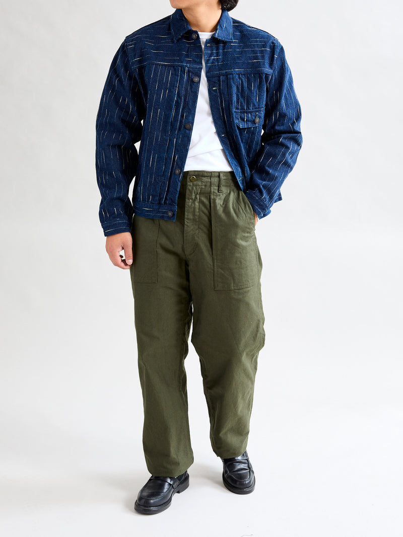 Brushed Herringbone Fatigue Pants in Olive