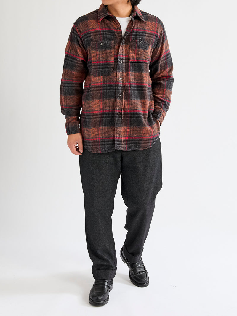 Flannel Work Shirt in Orange Red Plaid