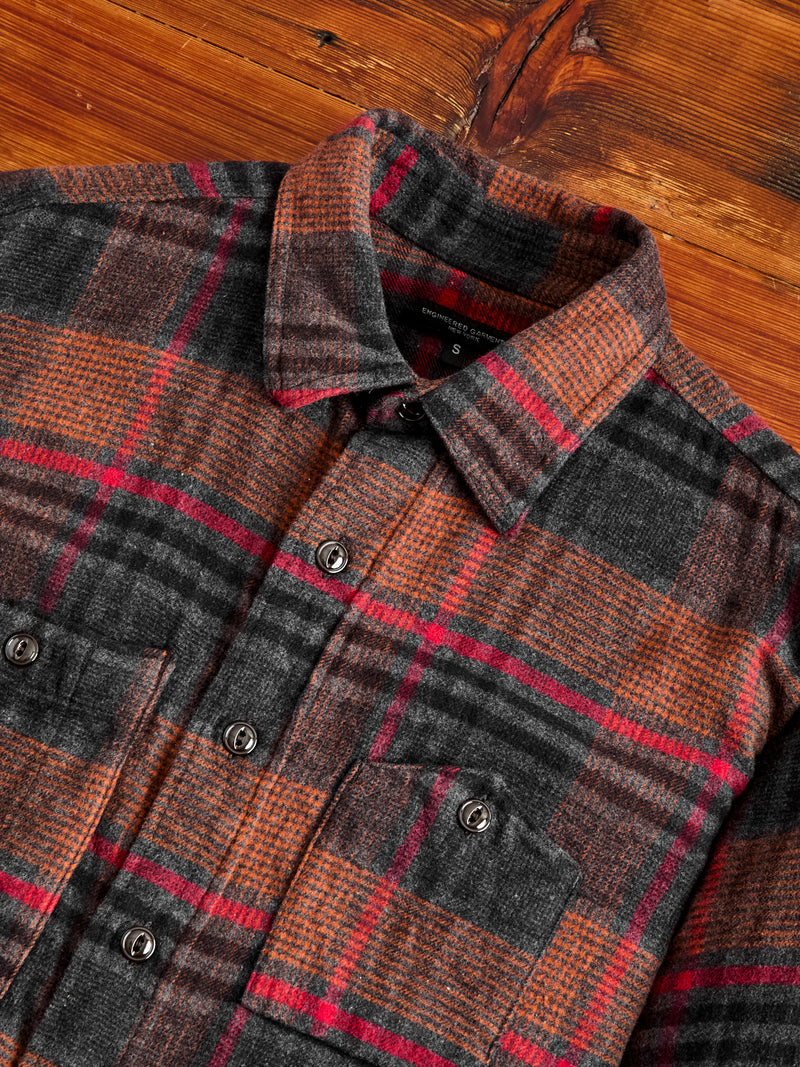 Flannel Work Shirt in Orange Red Plaid