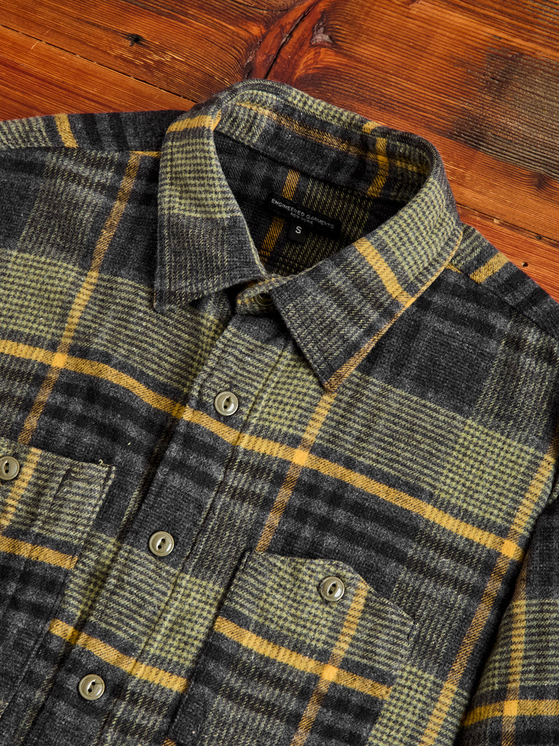 Flannel Work Shirt in Yellow Grey Plaid