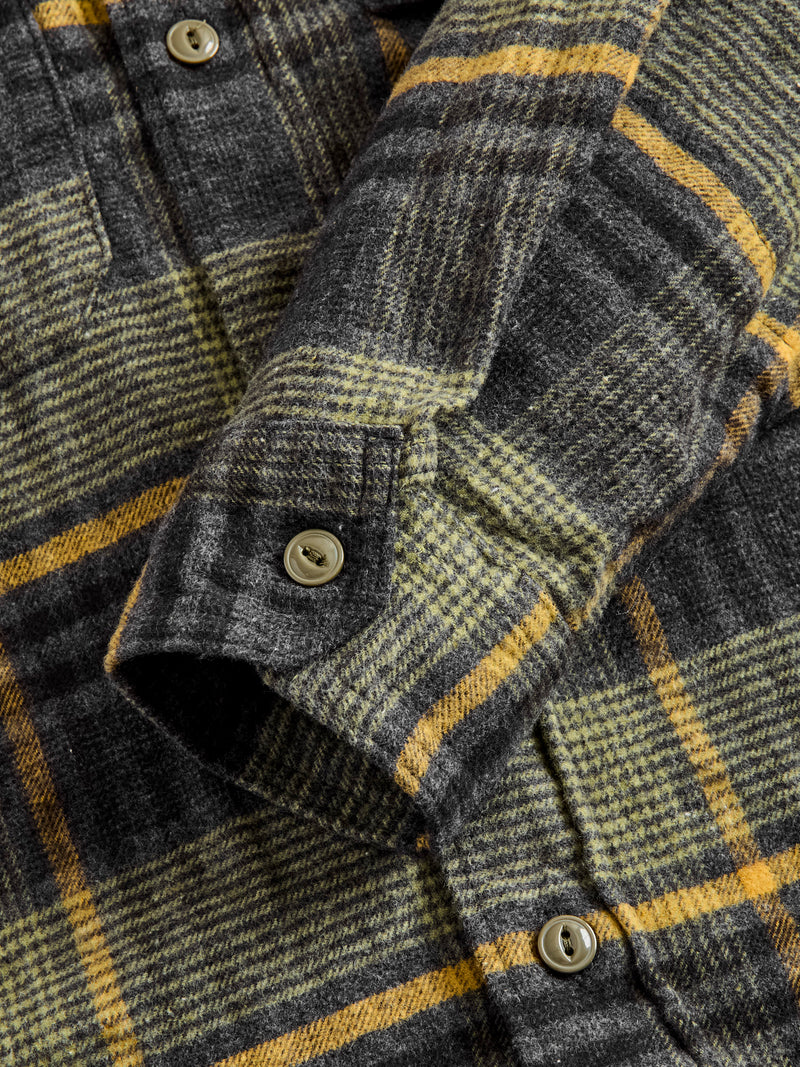 Flannel Work Shirt in Yellow Grey Plaid
