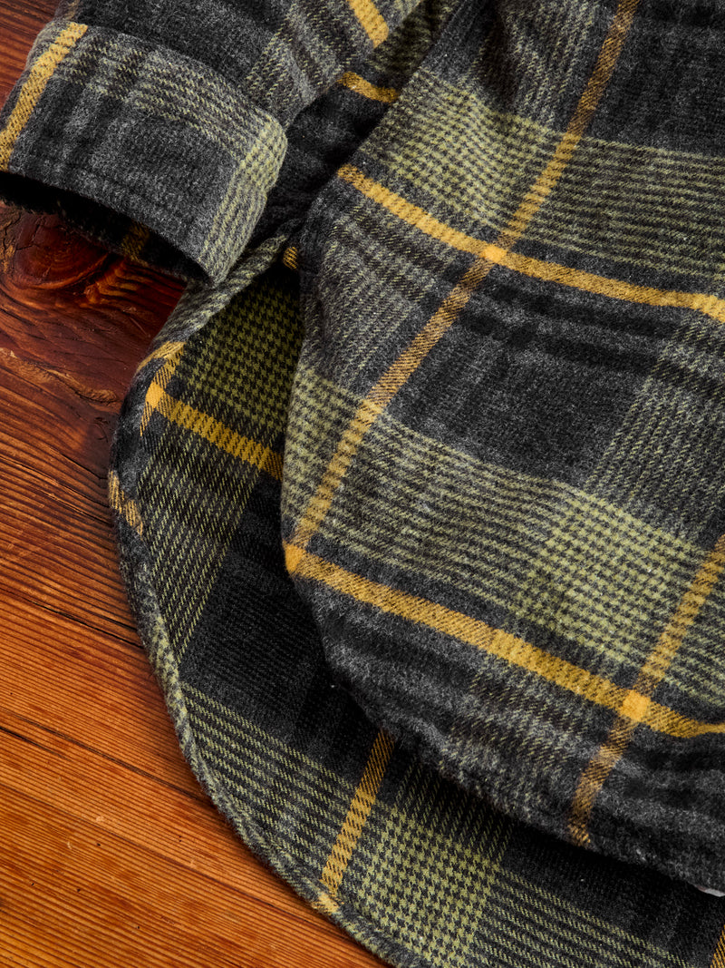 Flannel Work Shirt in Yellow Grey Plaid