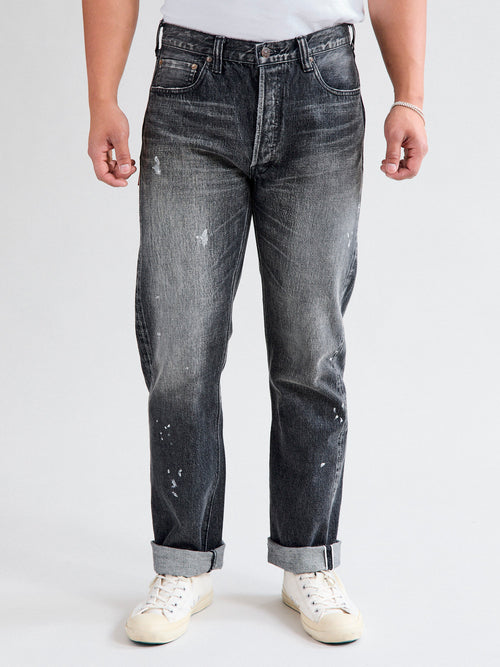 1101BKHW 13.7oz Washed Black Selvedge Denim - Straight Fit