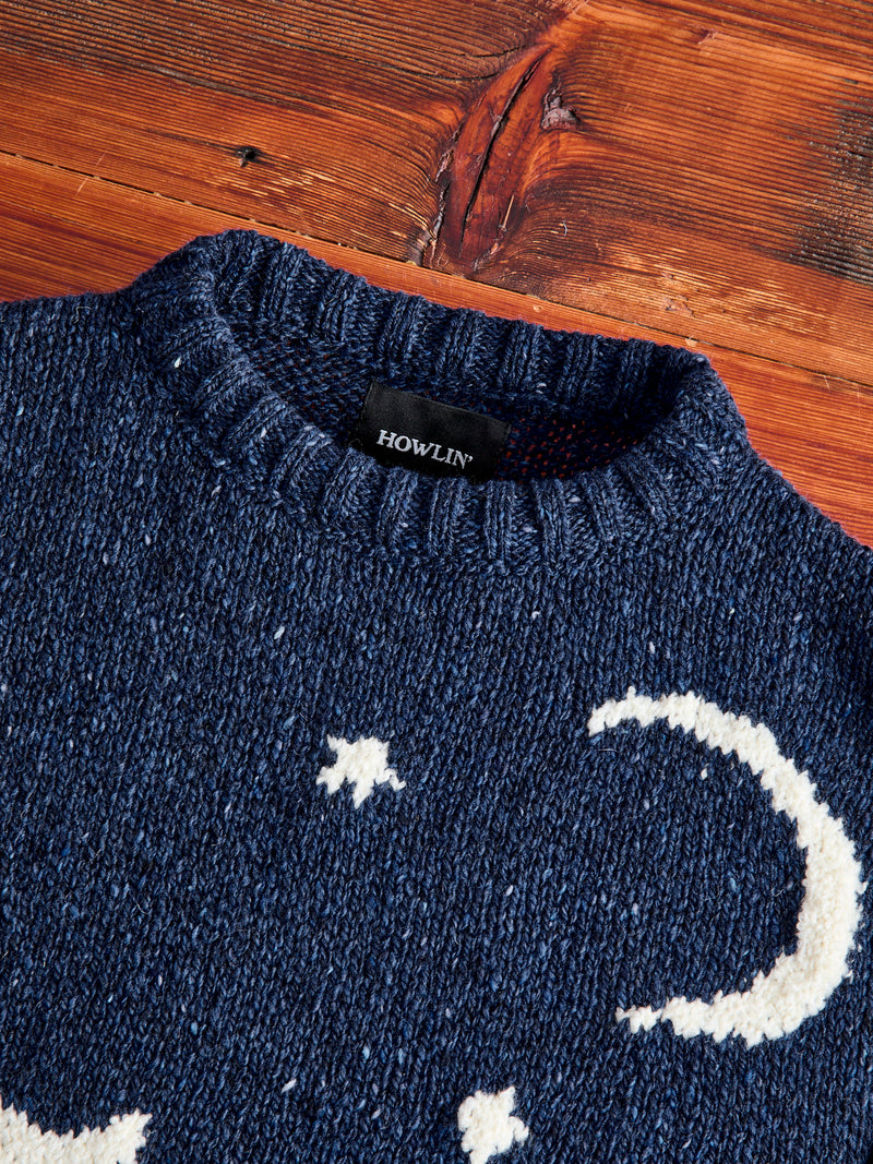 "Cats in Space" Wool Sweater in Blue