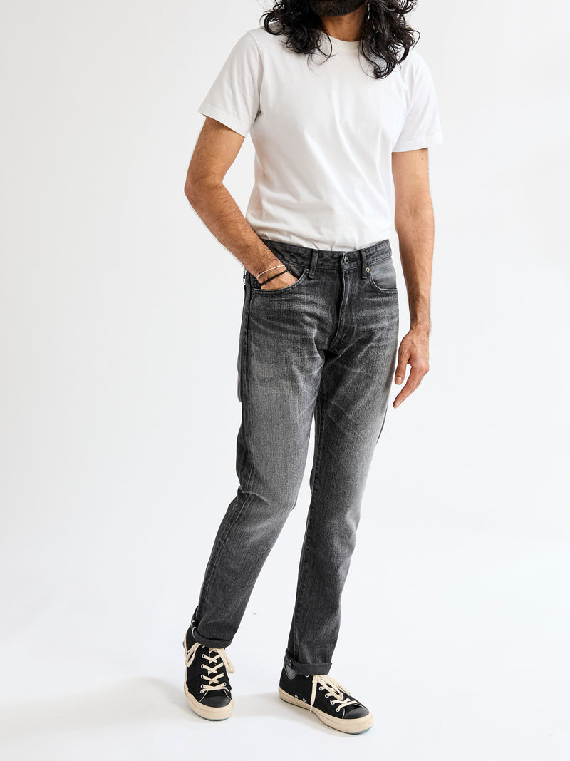 J214 "Aged Wash" 14oz Black Washed Selvedge Denim - Tapered Fit
