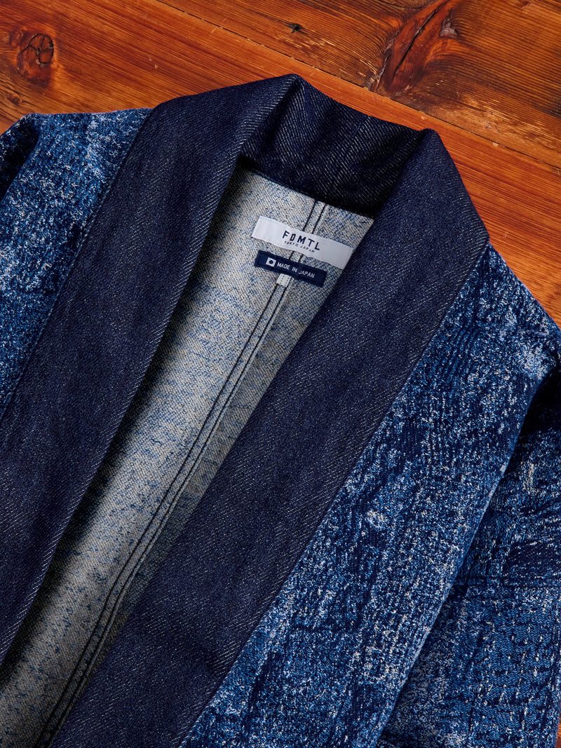Jacquard Boro Haori Jacket in Indigo Rinse