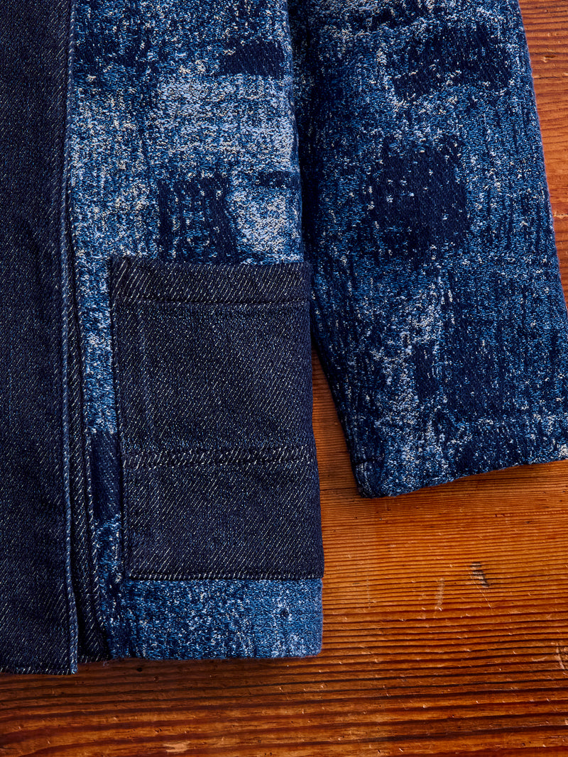 Jacquard Boro Haori Jacket in Indigo Rinse