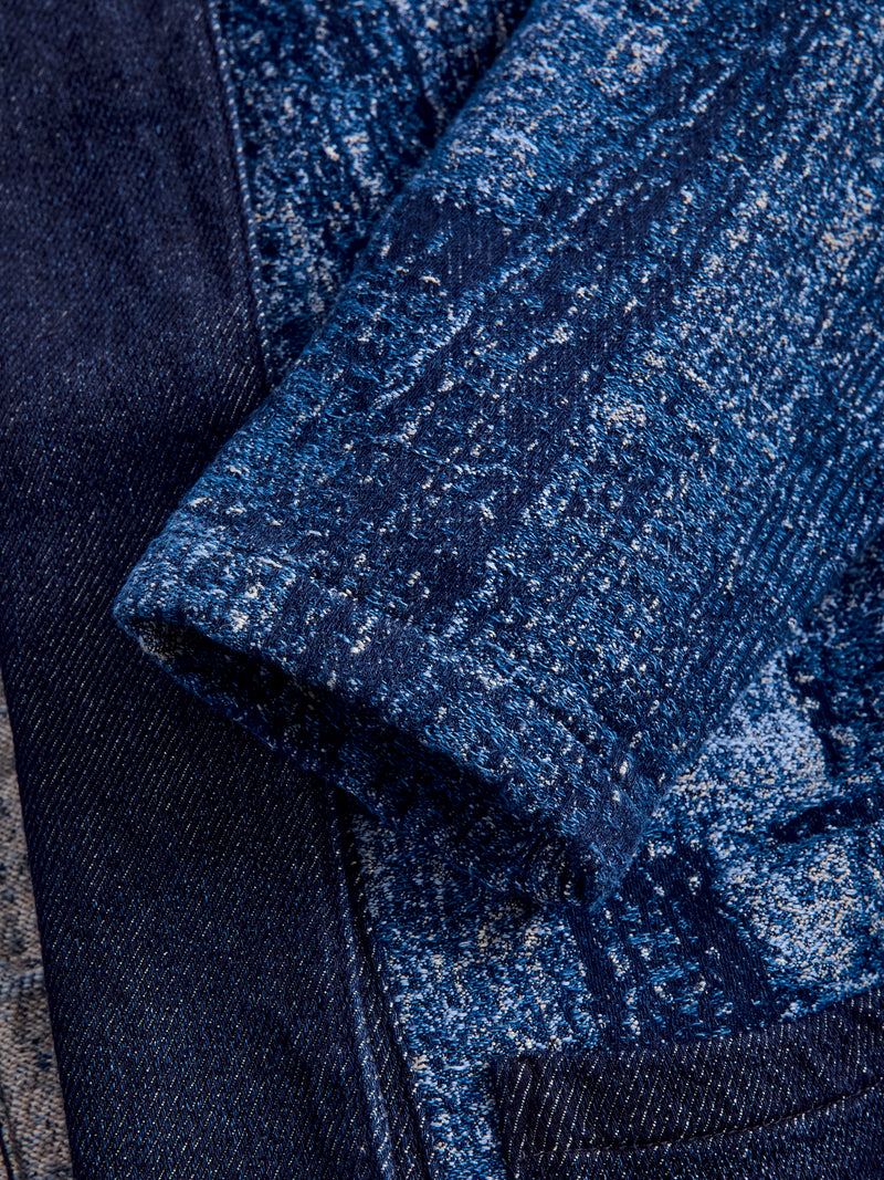 Jacquard Boro Haori Jacket in Indigo Rinse