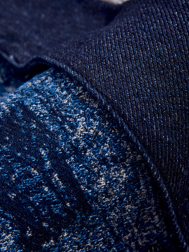 Jacquard Boro Haori Jacket in Indigo Rinse