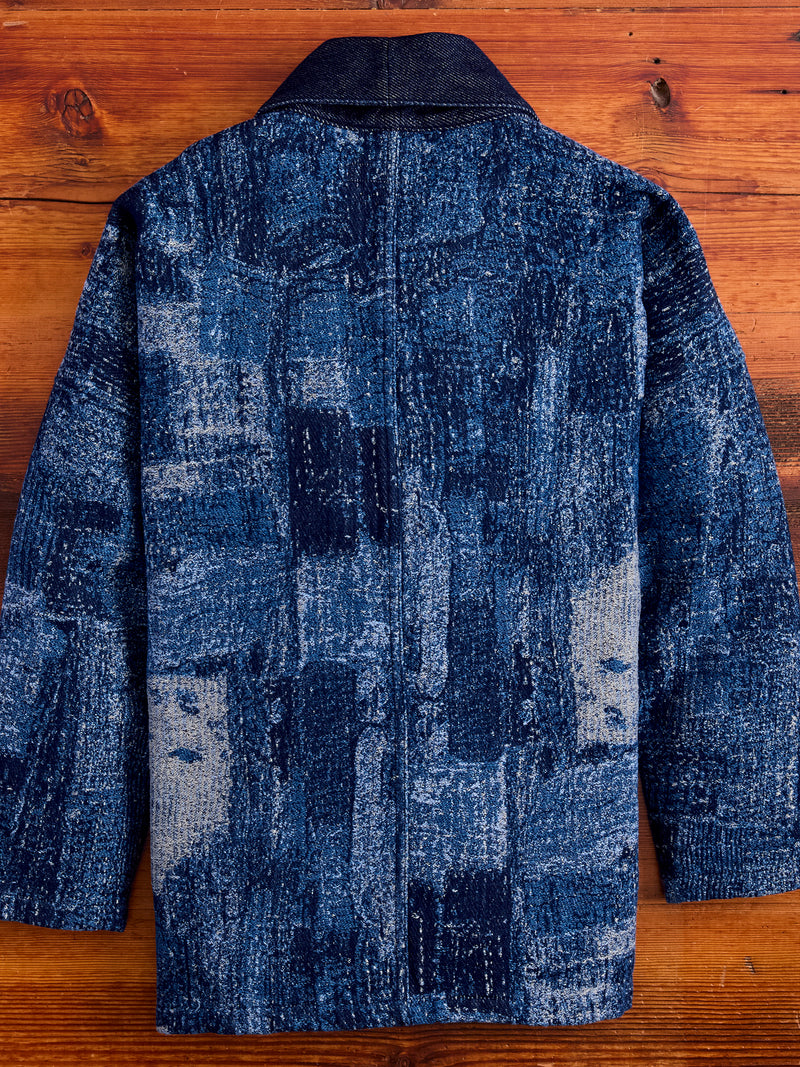 Jacquard Boro Haori Jacket in Indigo Rinse