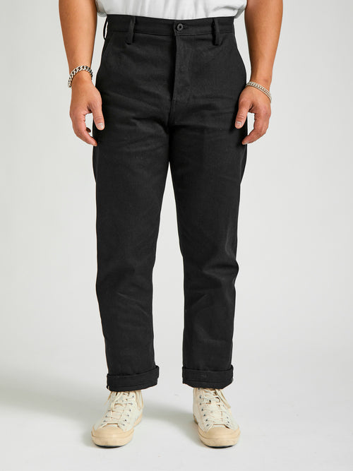 "Officer High Trouser" in 11oz Black Selvedge Denim